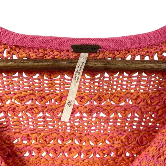 Free People Sweater Tunic Pink Orange Knitted V Neck Oversized XS - Picture 3 of 7